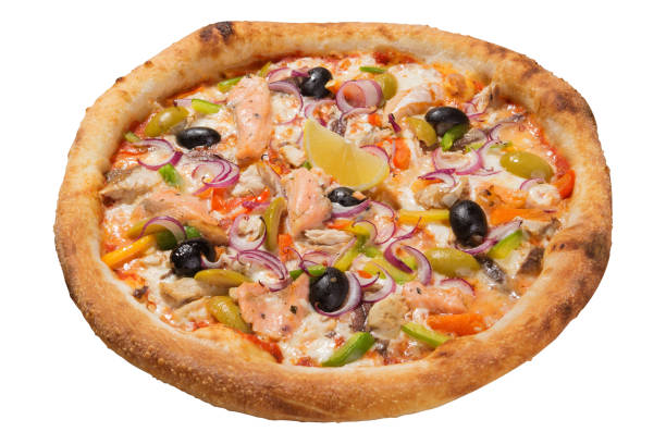 istock Italian pizza with fish and other seafood, on a white background 1142043121