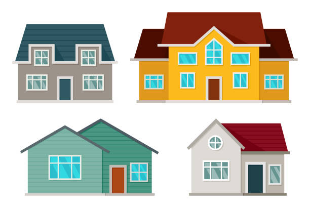 набор домов с видом на дом - плоский иллюстрации stock illustrations