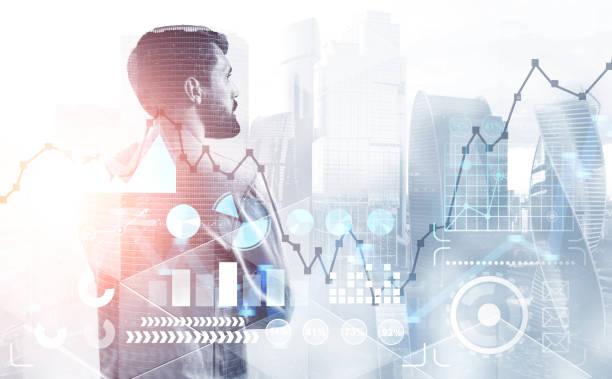istock Pensive bearded man in city, infographics 1142055335