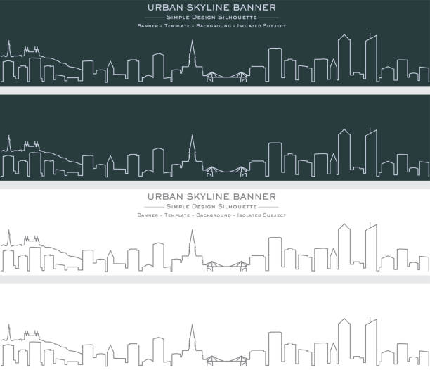 Lyon Single Line Skyline Banner Lyon Single Line Skyline Banner rhone alpes stock illustrations