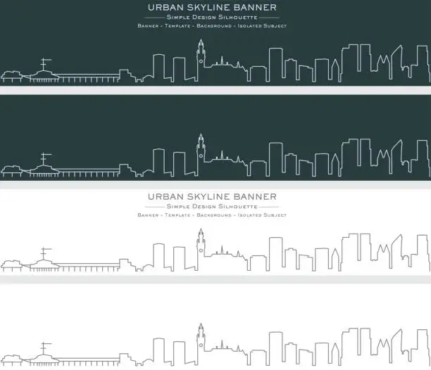 Vector illustration of The Hague Single Line Skyline Banner