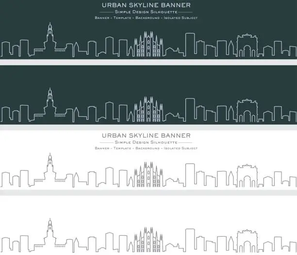 Vector illustration of Milan Single Line Skyline Banner