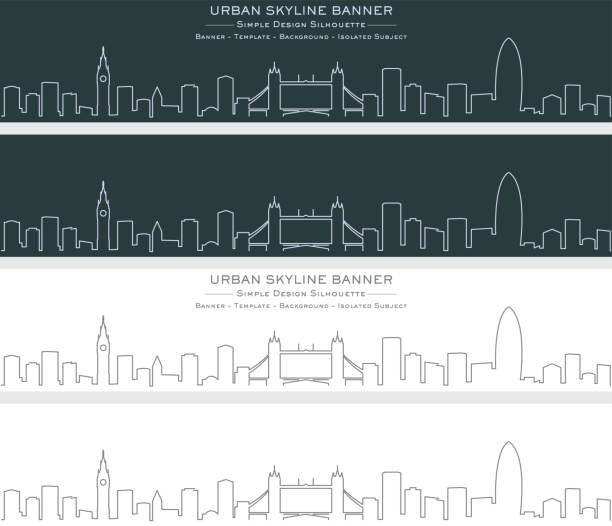 illustrazioni stock, clip art, cartoni animati e icone di tendenza di striscione skyline della linea singola di londra - london