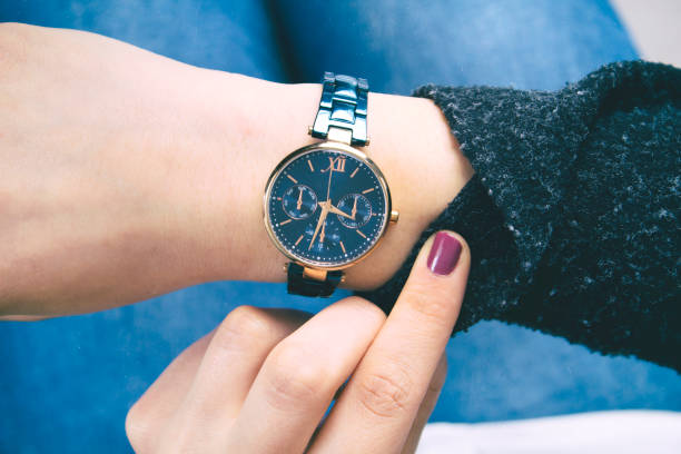 istock Stylish watch on woman hand 1142092603