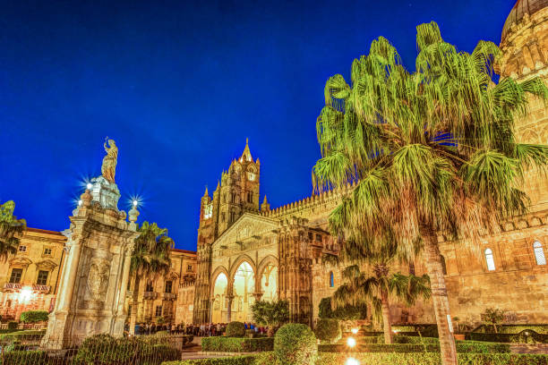istock Cathedral of Palermo at night 1142100026
