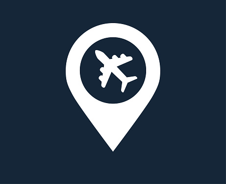 istock Map Location And Direction Icon Symbol With Plane Sign Indicating Airport 1142105300