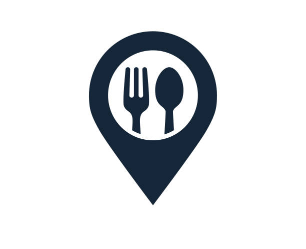 Map Location And Direction Icon Symbol With Dining Utensils vector art illustration