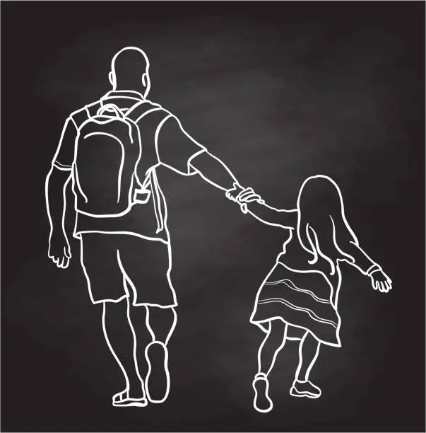 Vector illustration of Dad And Daughter Chalkboard