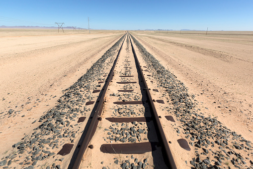 Railroad track in Woomera, a village in a remote location in the Far North region of South Australia.