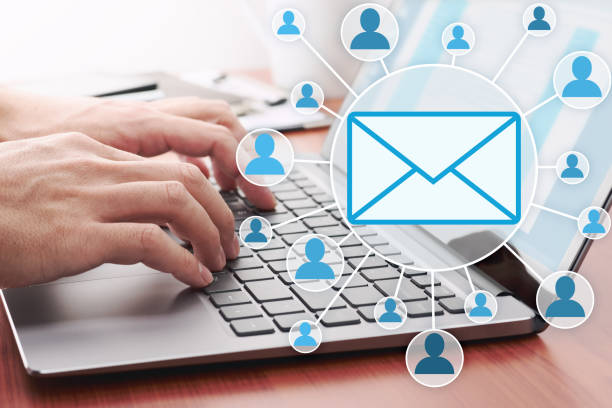 istock Businessman sending email by laptop. 1142115349