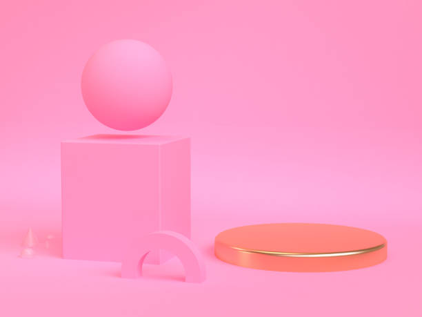 istock Pink cream with podium geometric shapes abstract background, pastel colors, 3D render. 1142120689