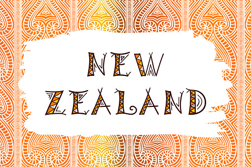 New Zealand. Vector illustration. Travel design with tribe ethnic pattern ornament backdrop. Tribal concept.