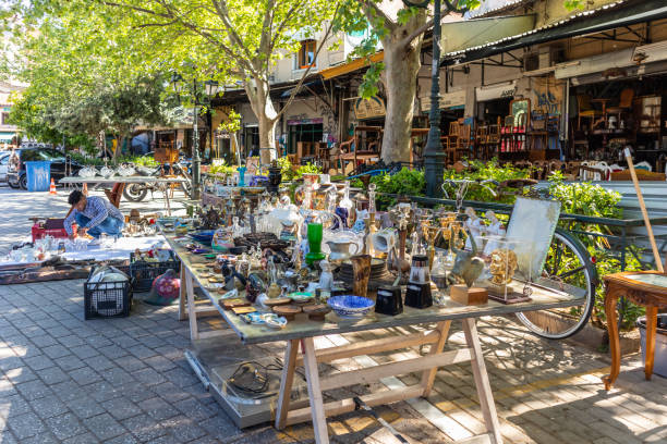 April 11, 2019. Athens Greece, Second hand objects at Monastiraki flea market, at the city center