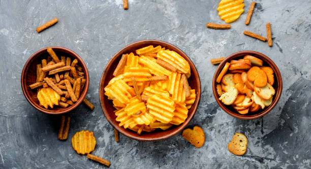 istock Group of potato chips 1142135760