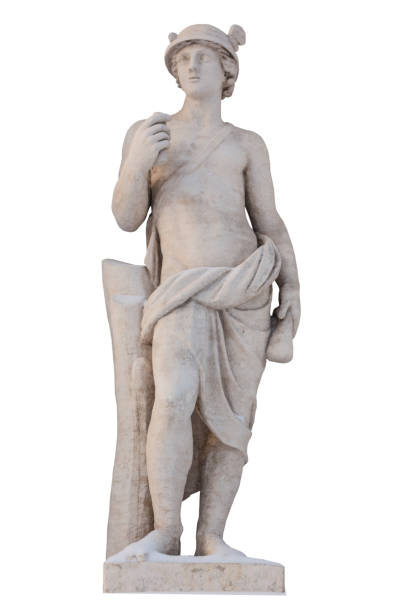 sculpture of the ancient greek god mercury isolate. mercury was a messenger and a god of trade, profit and commerce. - sculpture art greek culture statue imagens e fotografias de stock
