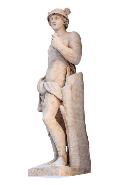 sculpture of the ancient greek god mercury isolate. mercury was a messenger and a god of trade, profit and commerce. - roman statue angel rome imagens e fotografias de stock
