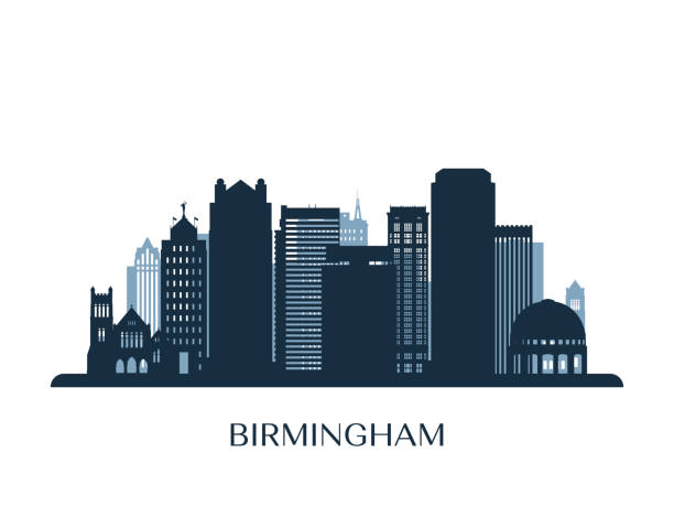 Birmingham skyline, monochrome silhouette. Vector illustration. Birmingham skyline, monochrome silhouette. Vector illustration. alabama stock illustrations