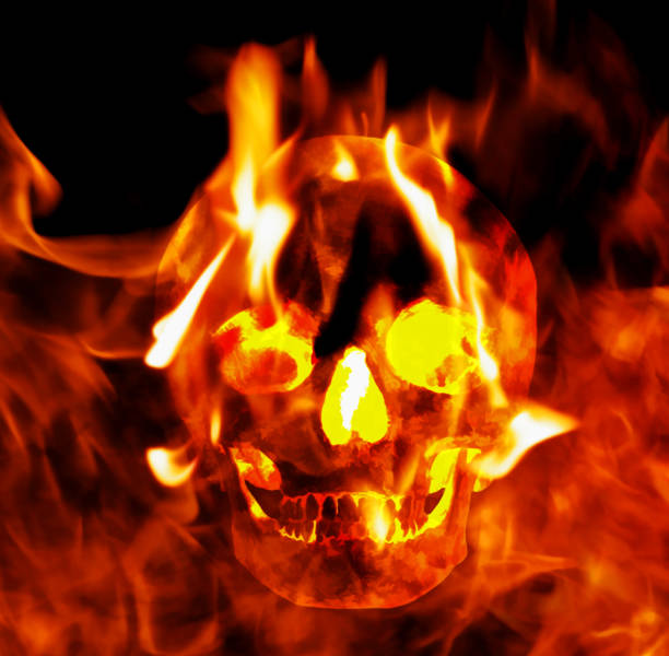 istock Digital illustration art. Burning dark skull. 1142148419