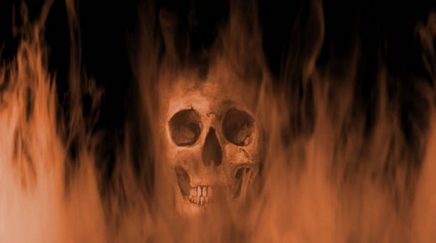 istock Digital illustration art. Skull into the smoke. 1142148611