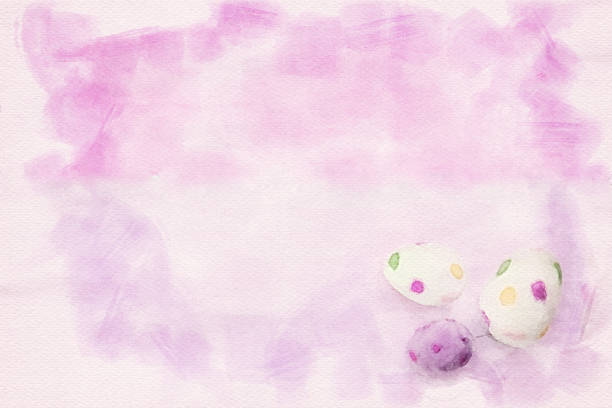 pink background with three colorful eggs in watercolors