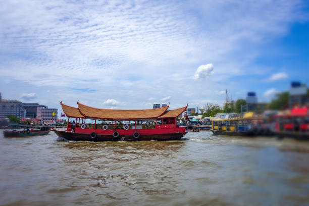 Boats on Chao Phraya River in Bangkok, Thailand
