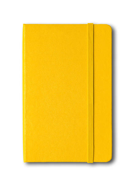 흰색 절연 노란색 폐쇄 노트북 - note pad leather diary book 뉴스 사진 이미지