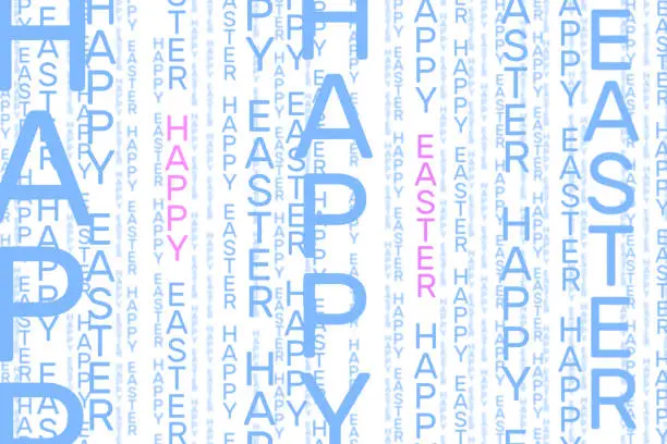 Happy Easter vertical word pattern in light blue and pink on white background