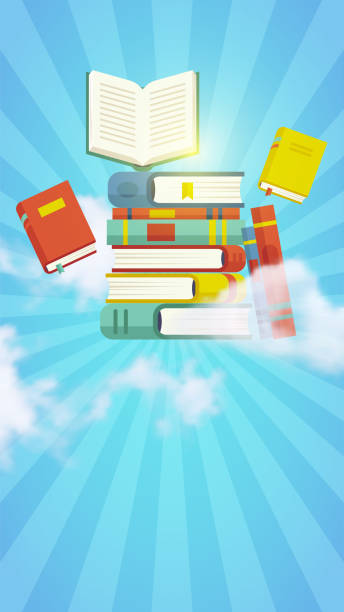 istock Pile of books with clouds on a blue background 1142156875
