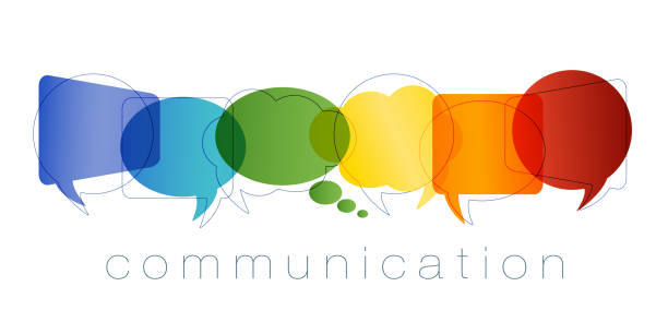 Isolated Speech bubble with rainbow colors. Communication and network concept. Text communication. Online community. Friends chatting. Contacts and online marketing. Vector Possible use for social media communication concept. Chat, dialogue or communication in the workplace or between friends. Interact in the virtual community balloon symbols stock illustrations
