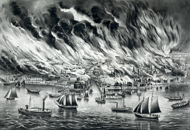ilustrações de stock, clip art, desenhos animados e ícones de great chicago fire of 1871 - 1871