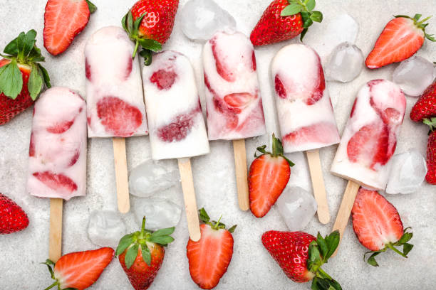 istock Homemade popsicle or strawberry ice cream with yogurt 1142159907