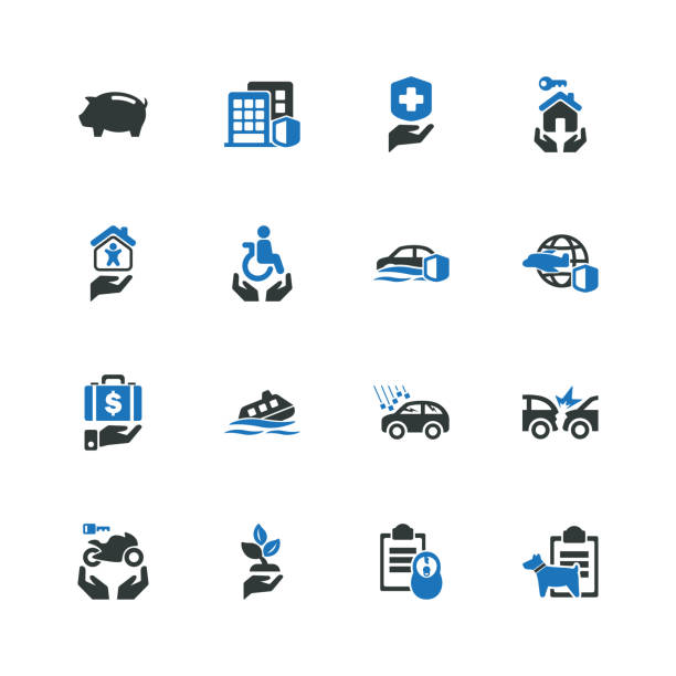 Risks & Insurance Icons Risks & Insurance Icons - Set 4 car hailstorm stock illustrations