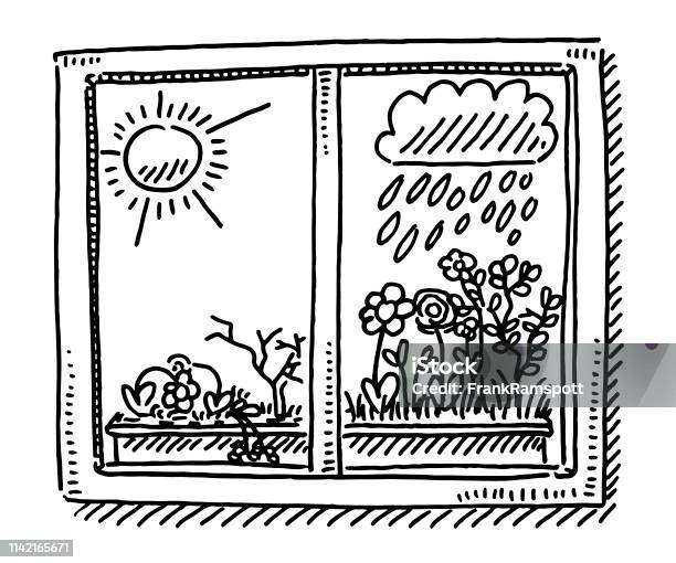 Window Dry Humid Weather Comparison Drawing Stock Illustration - Download Image Now - Window, Doodle, Black And White