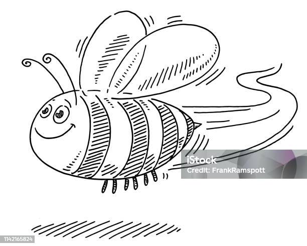 Flying Happy Cartoon Bee Drawing Stock Illustration - Download Image Now - Bee, Insect, Black Color