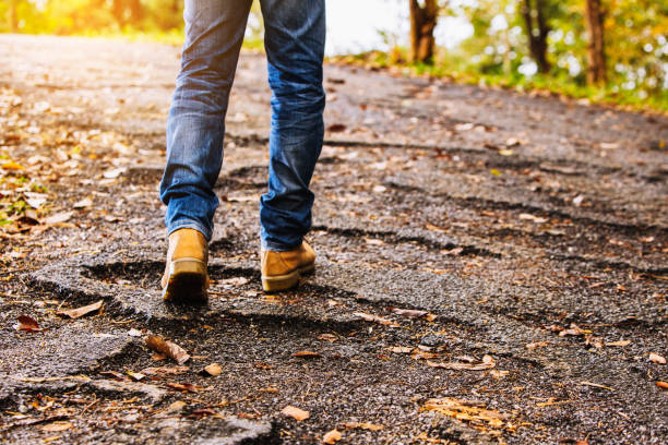 istock Hiking man traveling with backpack in mountains 1142166087