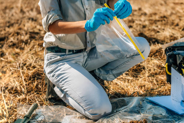 istock Low Section Of Agronomist Analyzing Soil On Field 1142172308