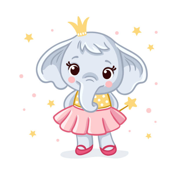 Baby Elephant In A Beautiful Dress Vector Illustration With Cute Elephant  Princess Stock Illustration - Download Image Now - iStock