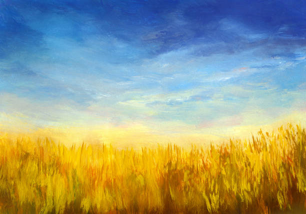 여름 들판, 유화 - stem non urban scene wheat rural scene stock illustrations