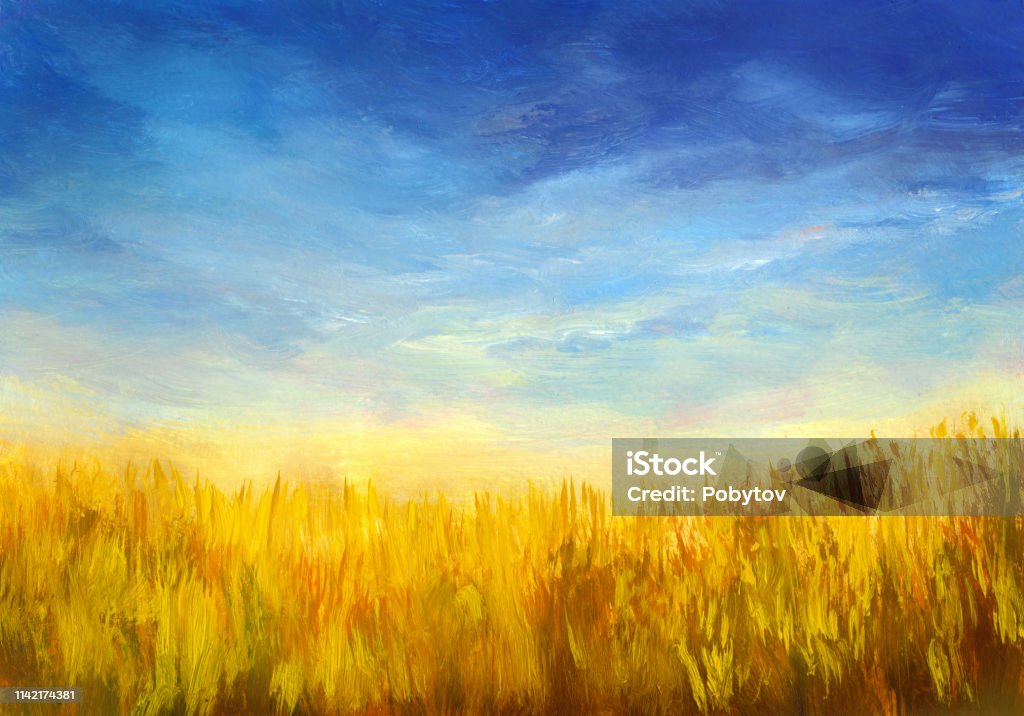 Summer field, oil painting Summer meadow, oil painting Painting - Art Product stock illustration