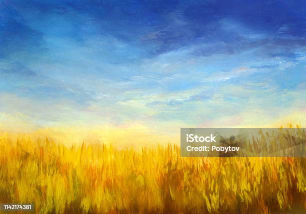 Summer Field Oil Painting Stock Illustration - Download Image Now - Painting - Art Product, Abstract, Wheat