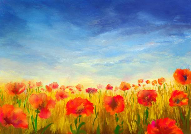 istock flowering field of poppies, impressionism painting 1142174449