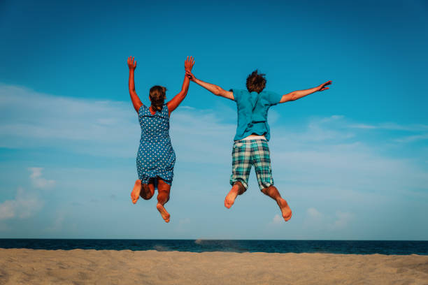 Happy young loving couple enjoy tropical beach vacation