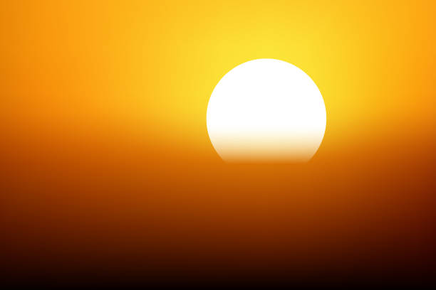 Sunset scene Sunset scene background. Sundown in golden, yellow, orange colors. Sun disappearing in haze. Vector illustration heat haze stock illustrations
