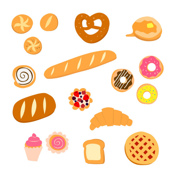 bildbanksillustrationer, clip art samt tecknat material och ikoner med uppsättning av bageri illustrationer - cinnamon buns bakery
