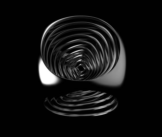 Black and white cubic abstraction. Repeating silver fillet cubes scaling down in size. Digital art, 3D rendering illustration