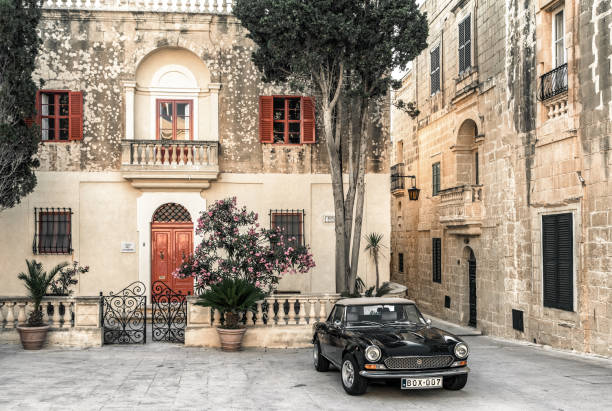 Square at historical town Mdina, Malta stock photo