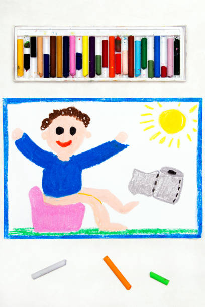 istock Colorful drawing: smiling child on the potty 1142185384