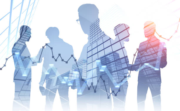 istock Business people in city, graph 1142189297