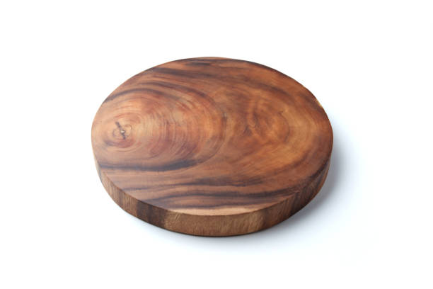 wooden round cutting board isolated on white background