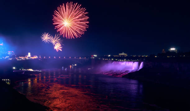 istock Niagara Falls fireworks looking to American and Bridal Falls 1142190559
